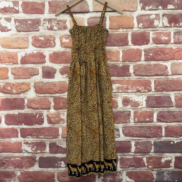 Just Love Summer Dress Women's M Tan Black Safari Animal Print Beachy Stretchy - Picture 2 of 8